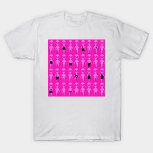 Small pink men from Mars . Extraterrestrials In bathing suites. T-Shirt